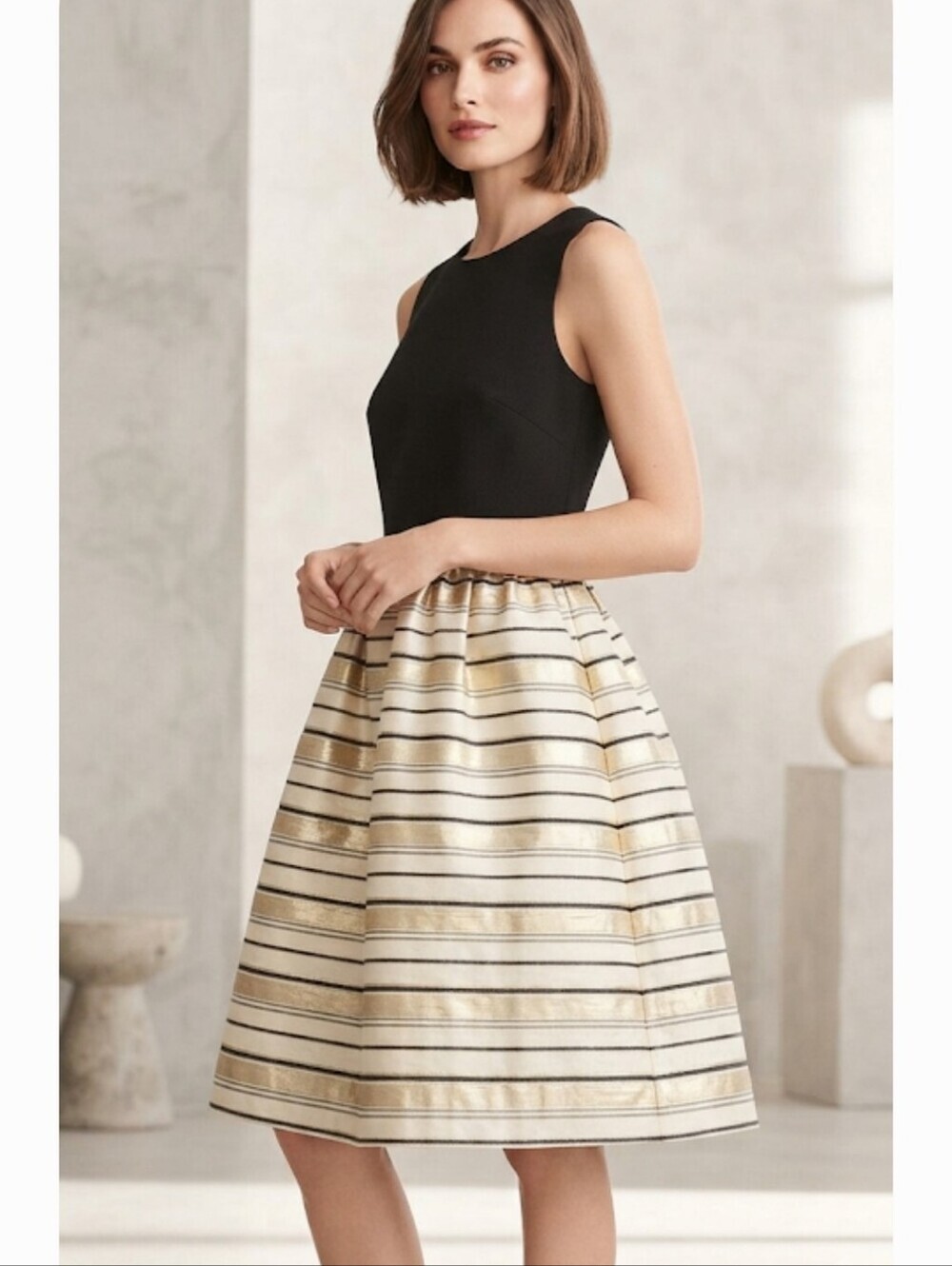 J.Crew winen Black label gold striped fit &flare dress sz 2